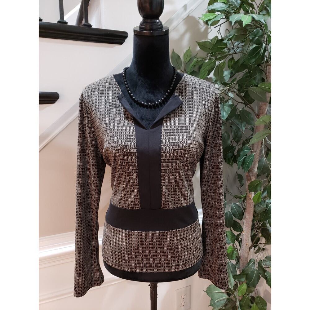 Annex Women's Multicolor Polyester V-Neck Long Sleeve Casual Top Blouse Large